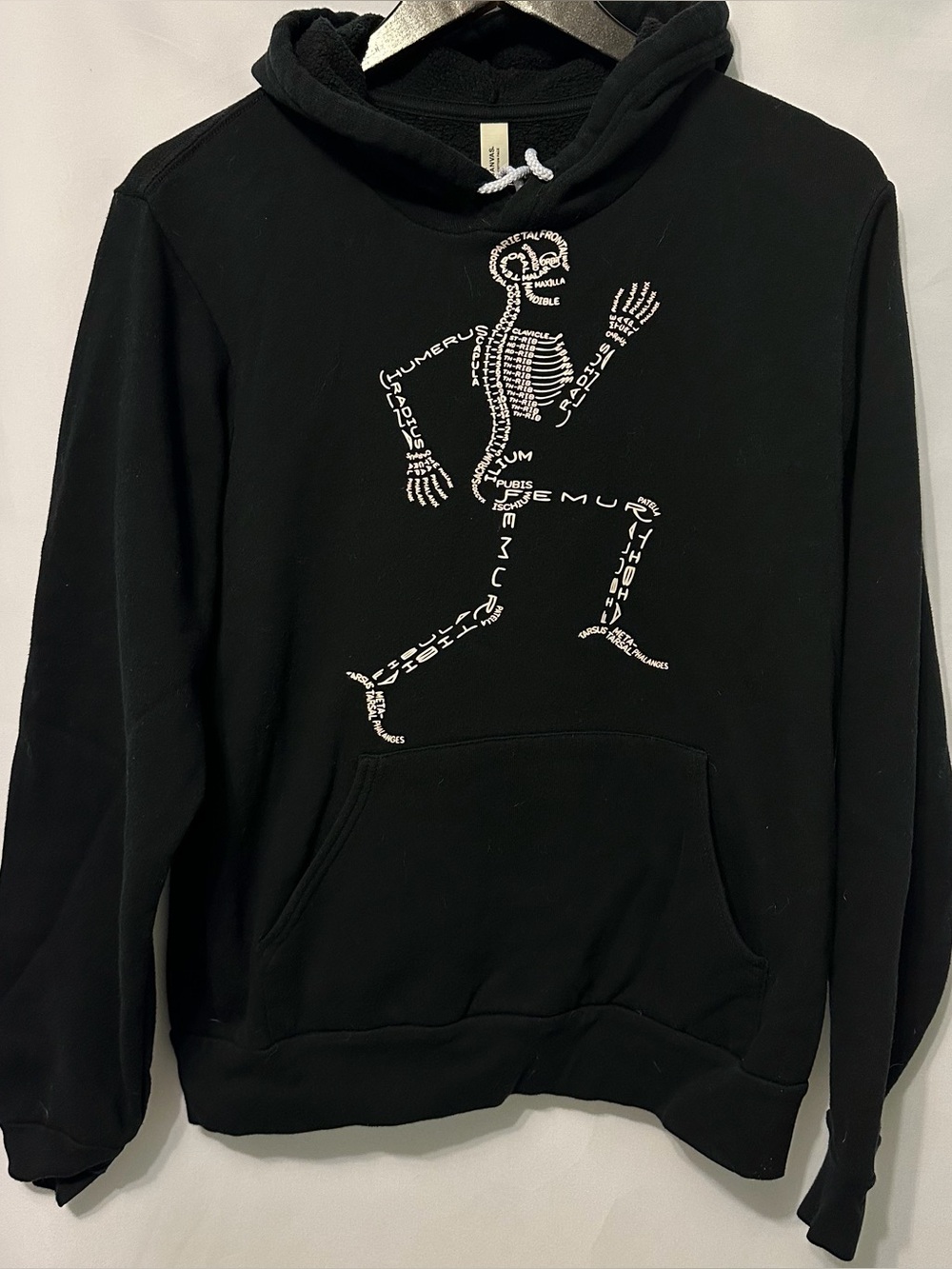 Unisex Black White Hoodie Bella Canvas Skeleton Typogram Anatomical Size Medium